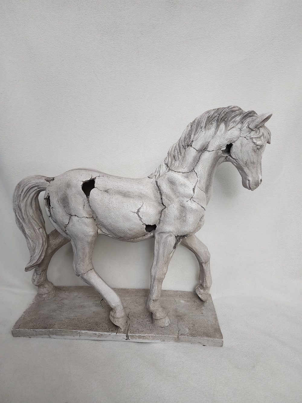 Unbranded Cracked-Texture White Horse Sculpture - Decorative Home Art 16" X18"